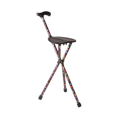 Colorful walking stick with a seat on a white background