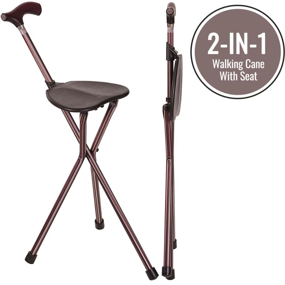 2-in-1 walking cane with seat on a white background