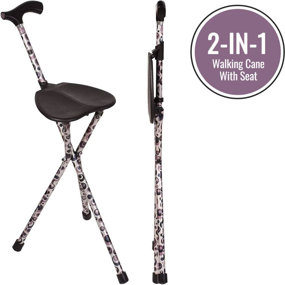 2-in-1 walking cane with seat on a white background