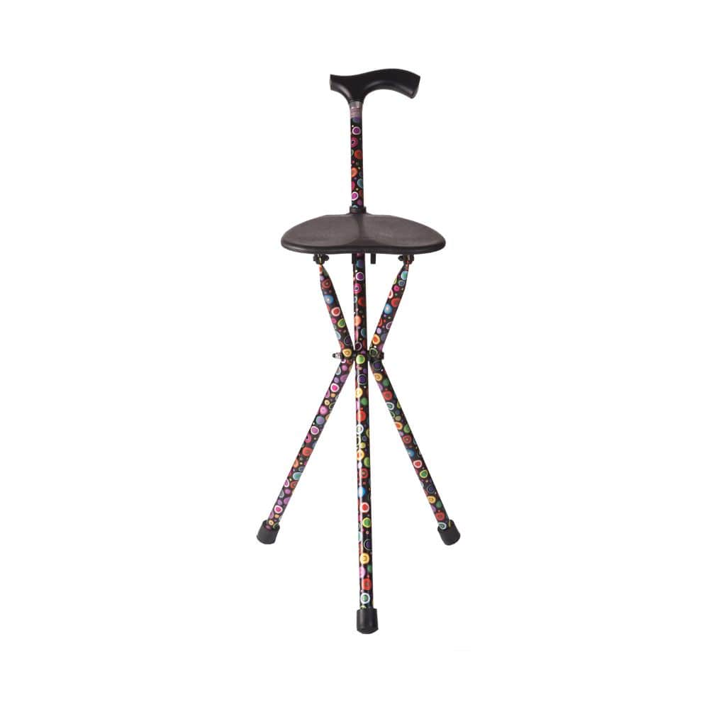 Cane with attached stool on a white background