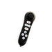 Black remote control with buttons on a white background