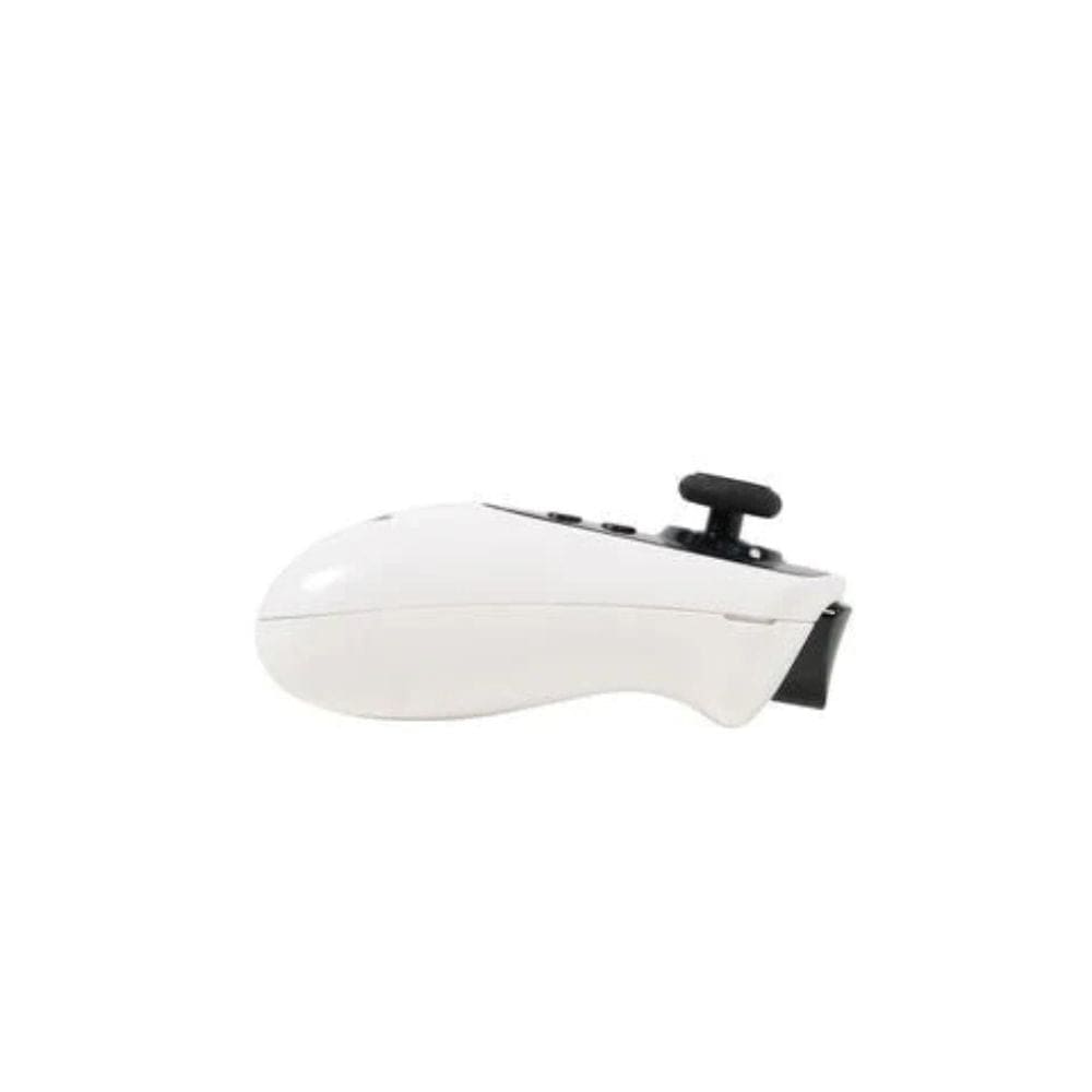 White gaming controller with black accents on a white background