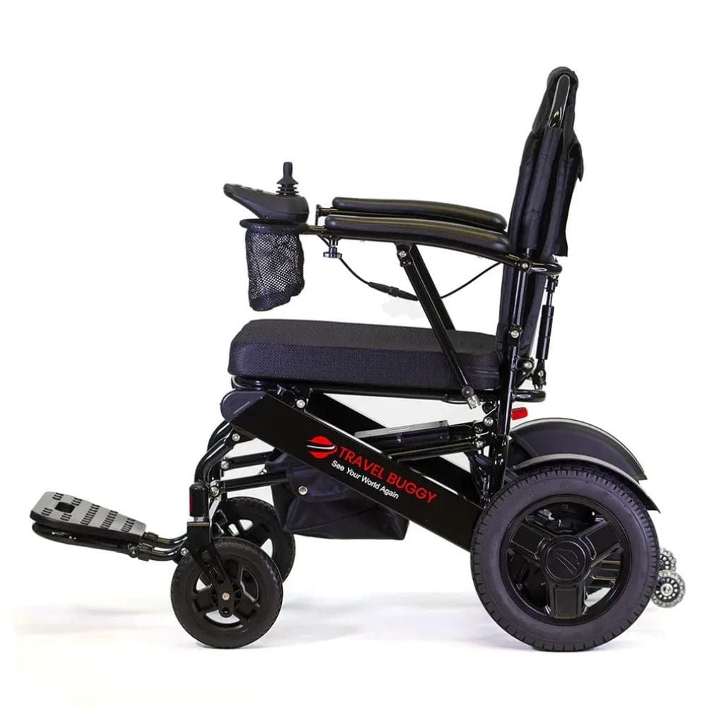 Black travel buddy electric wheelchair on a white background