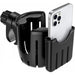 Black car cup holder with a smartphone inside on a white background