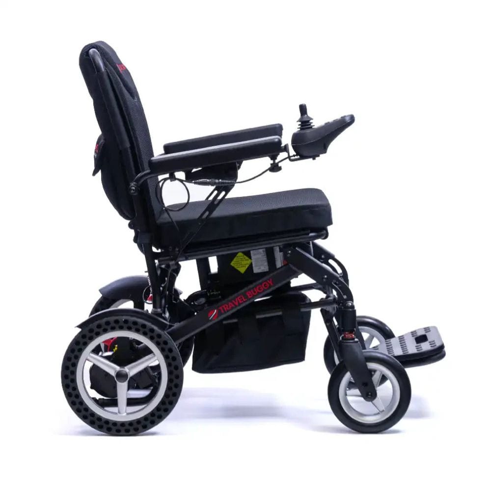 Black electric wheelchair on a white background