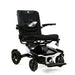 Black electric wheelchair with visible brand logo on a white background