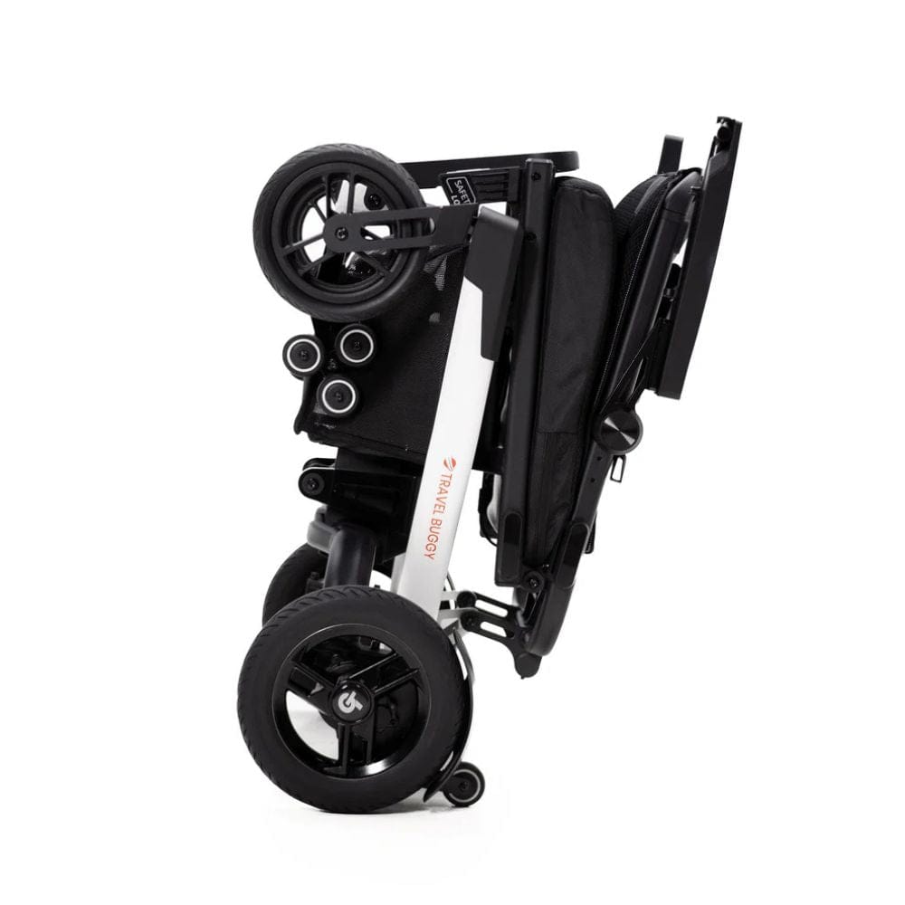 Black and white folding wheelchair on a white background