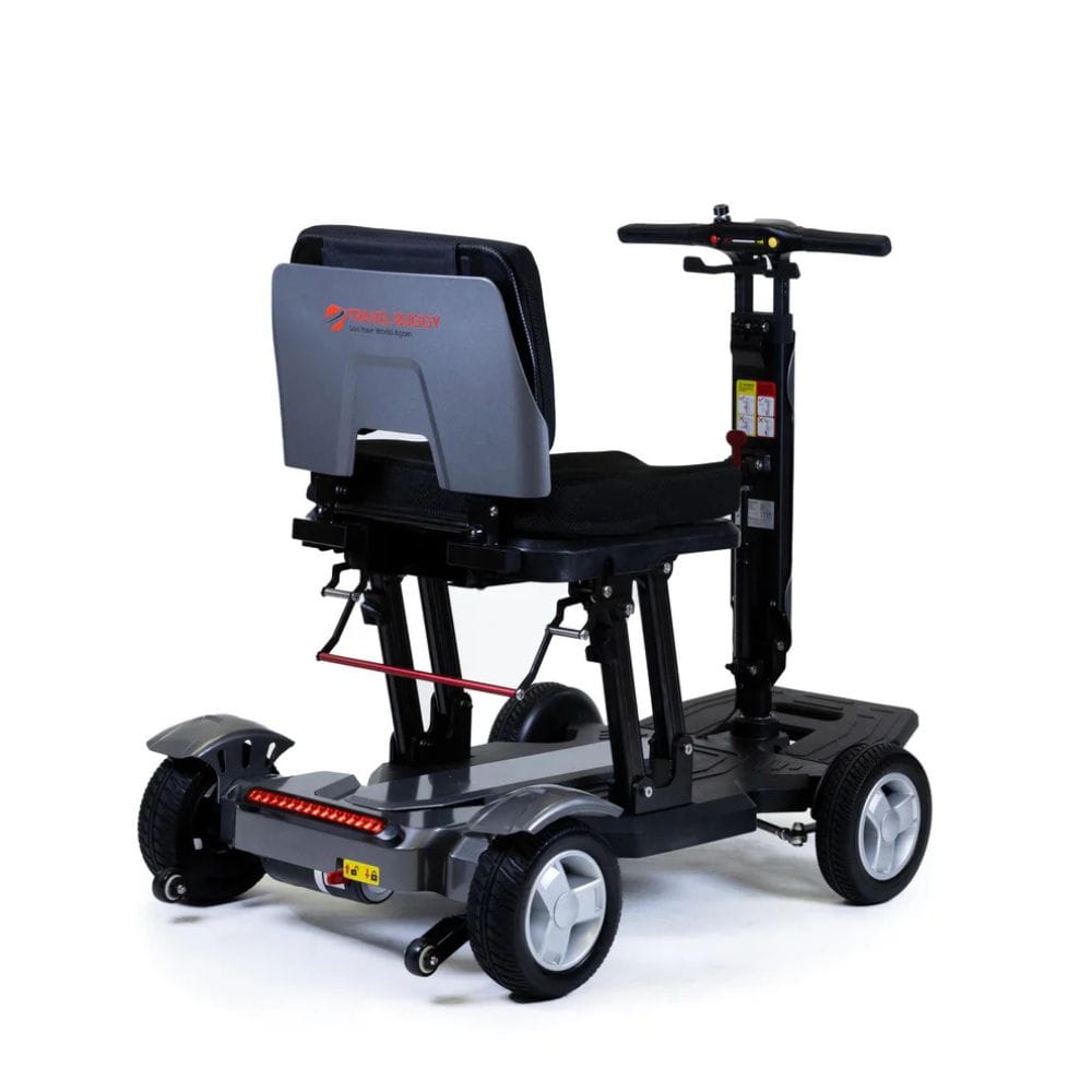 Mobility scooter with a seat on a white background