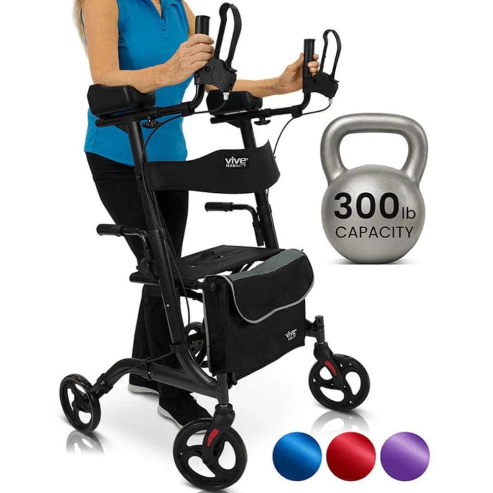 Vive Health Upright Rollator - Walker with Foldable Transport Seat