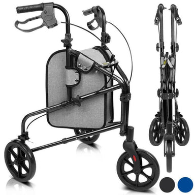 Black walker with wheels and a bag on a white background