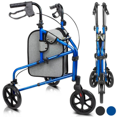 Blue walker with wheels on a white background