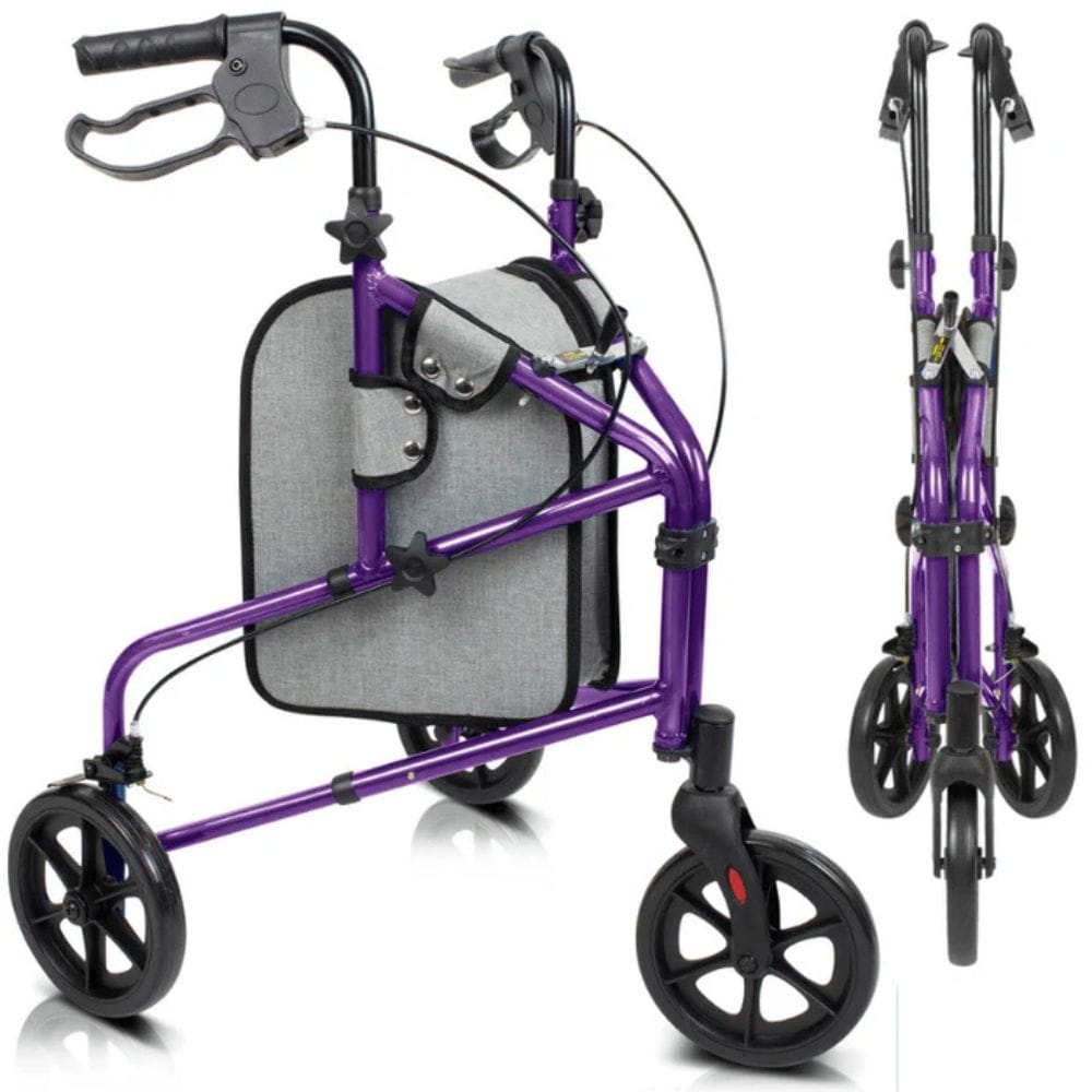 Purple walker with wheels on a white background