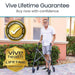 Man using a walker with Vive Health branding and lifetime guarantee promise.