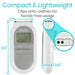 Digital timer with clip-on feature, showing dimensions and usage details.