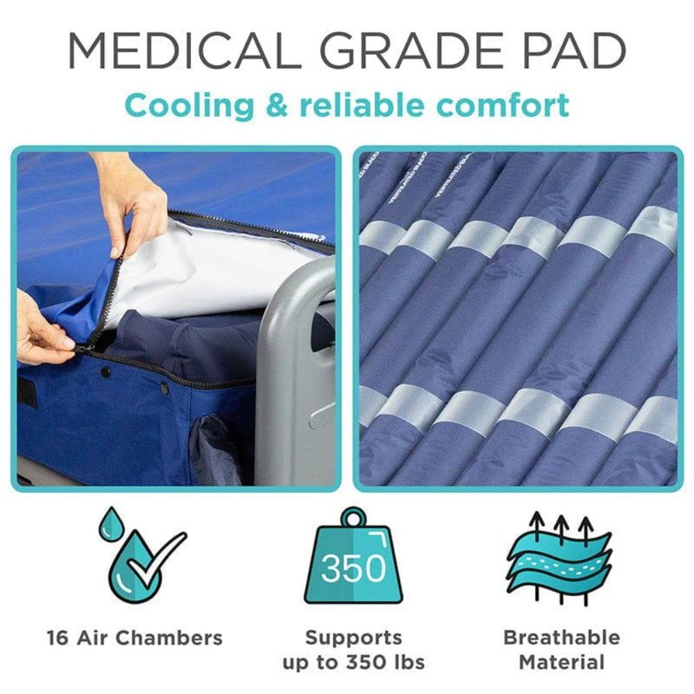 Medical grade pad with cooling and reliable comfort features, shown being placed in a suitcase.