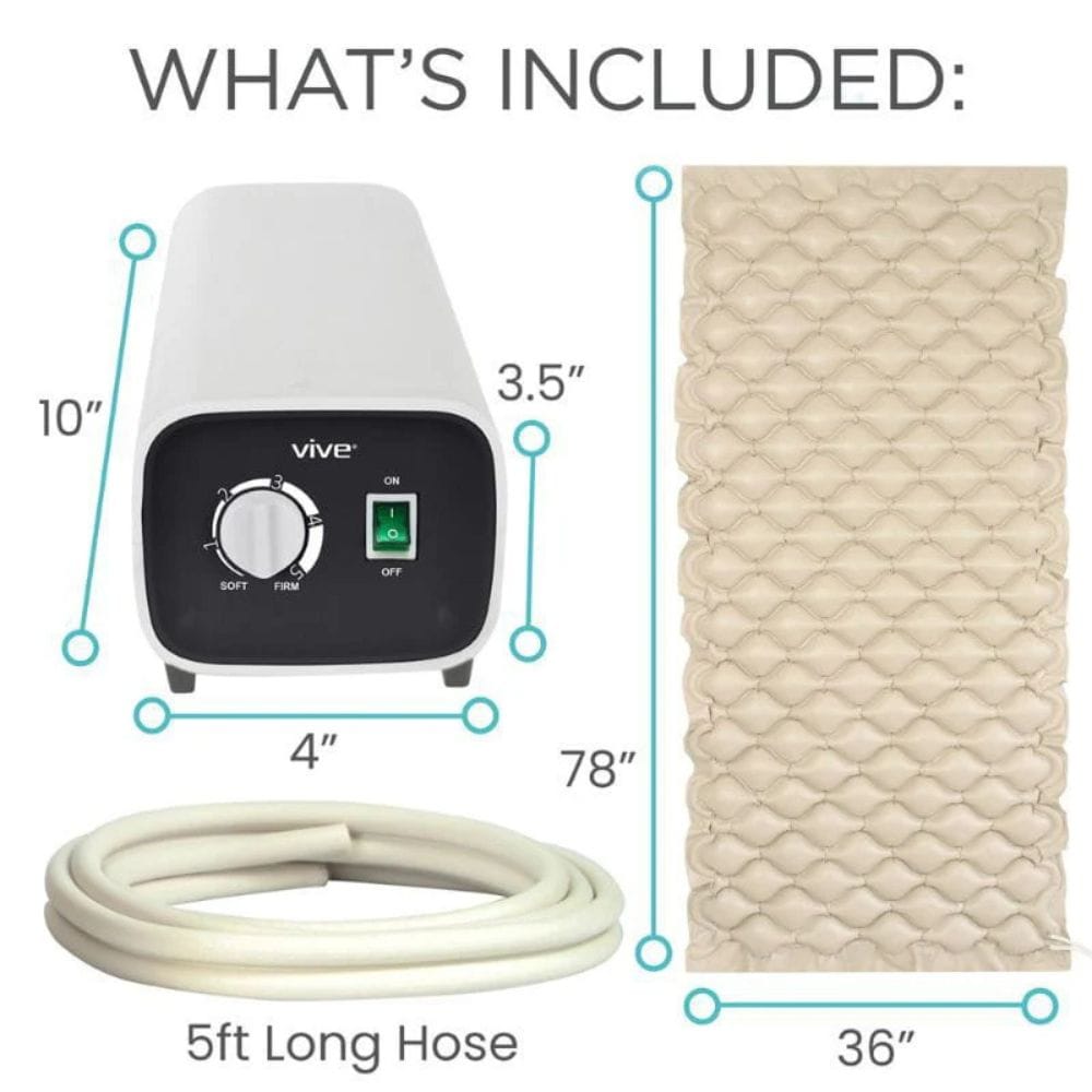 Product packaging with dimensions of a device, hose, and rope.