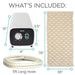 Product packaging with dimensions of a device, hose, and rope.