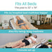 Woman lying on a hospital bed with a mattress topper, surrounded by text about product features.