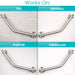 Metal grab bar demonstrating compatibility on different surfaces including tile, drywall, plaster, and fiberglass.