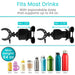 Expandable drink holder with capacity details and examples of drinks it can hold.