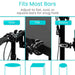 Bicycle handlebar adapter showing compatibility with different bar shapes on a white background.
