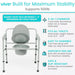 Vive 3-in-1 commode with features listed on a white background