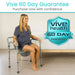 Woman using a Vive health chair with a 60-day guarantee badge in the background.