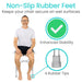 Person sitting on a chair with non-slip rubber feet feature highlighted, showing enhanced stability and 4 rubber tips.