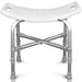 White shower stool with metal frame on a white background
