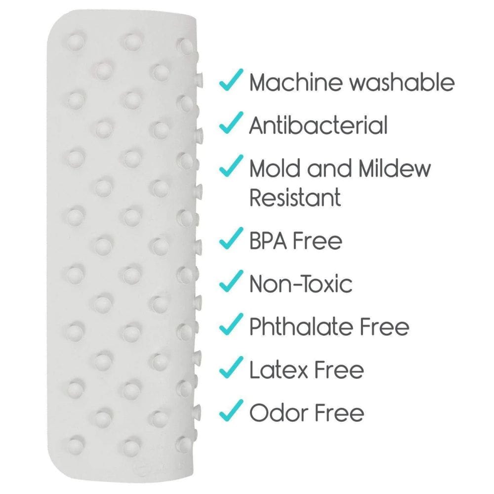 White textured product with a list of features on a white background