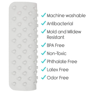 White textured product with a list of features on a white background