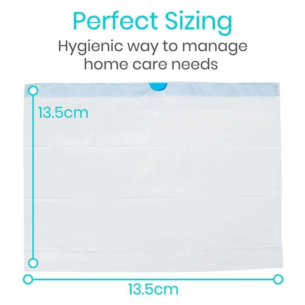 Rectangular product with dimensions 13.5cm x 13.5cm, labeled 'Perfect Sizing' for managing home care needs.