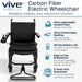 Carbon fiber electric wheelchair with features listed on a white background
