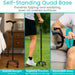 Collage of a self-standing quad base product in various settings with text highlighting its features.