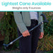 Person holding a lightweight cane with text indicating it weighs only 11 ounces.