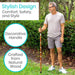 Man holding a walking stick with text highlighting design, comfort, safety, and style.