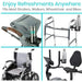 Product display of a cup holder system on various mobility devices with text 'Enjoy Refreshments Anywhere'.