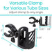 Versatile clamp for various tube sizes with adjustable angles on a white background