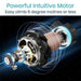 Motor with text highlighting its features on a dark background