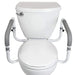 White toilet with adjustable armrests on a white background