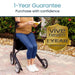 Person using a rollator with 'Vive Health' 1-year guarantee badge.