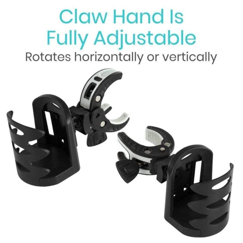 Black adjustable claw hand device on a white background with text indicating adjustability.