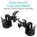 Black adjustable claw hand device on a white background with text indicating adjustability.