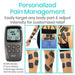 Vive electronic device for personalized pain management with text and body parts shown.