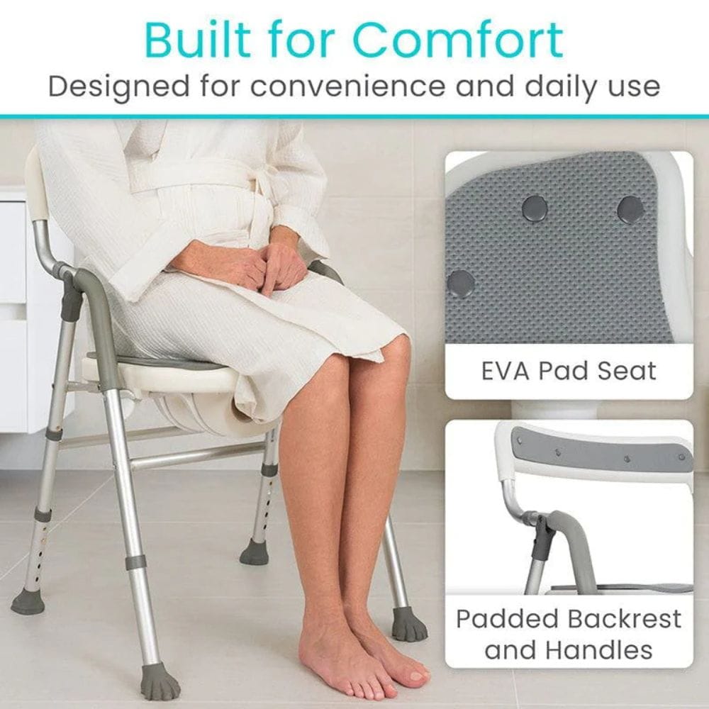 Foldable chair with EVA pad seat and padded backrest, designed for comfort and convenience.