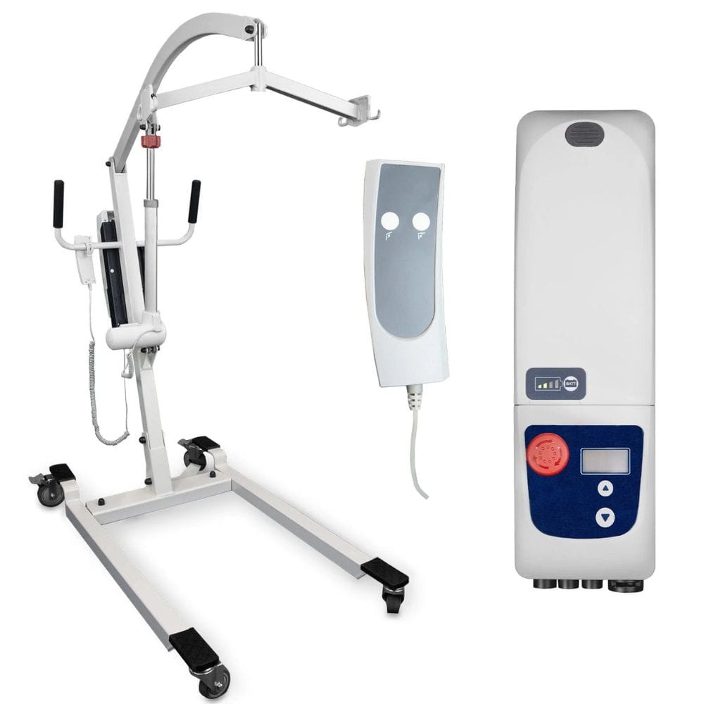 Medical lift chair with remote control on a white background