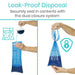 Leak-proof disposal bag with dual closure system being used by a person.