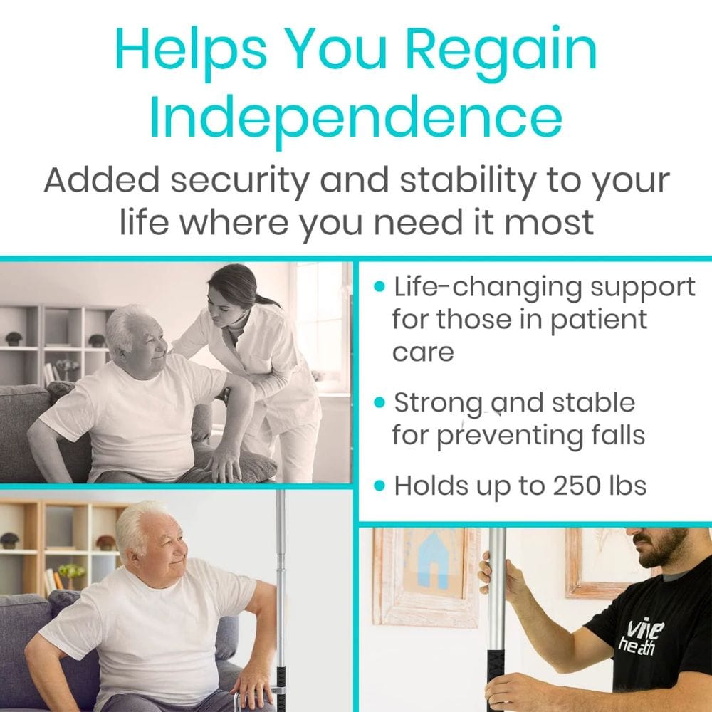Advertisement for a product that helps regain independence with text and images of an elderly person and a caregiver.