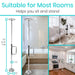 Product with height and diameter measurements shown, suitable for various rooms including a bathroom, living room, and kitchen.