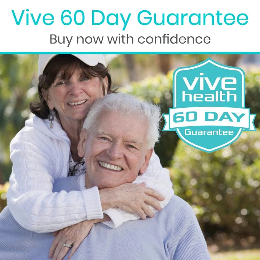 Couple embracing outdoors with 'Vive Health' 60-day guarantee logo.